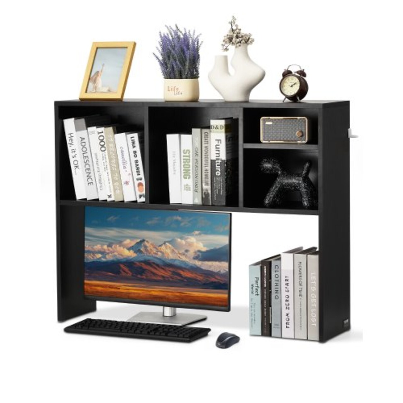 Desktop Storage Organizer 1-Tier Bookshelf, Wood Display Shelf for Office and Home